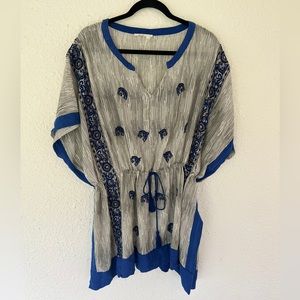 Floreat Anthropologie women’s cover up dress, tunic, swim, beaded gold SZ L